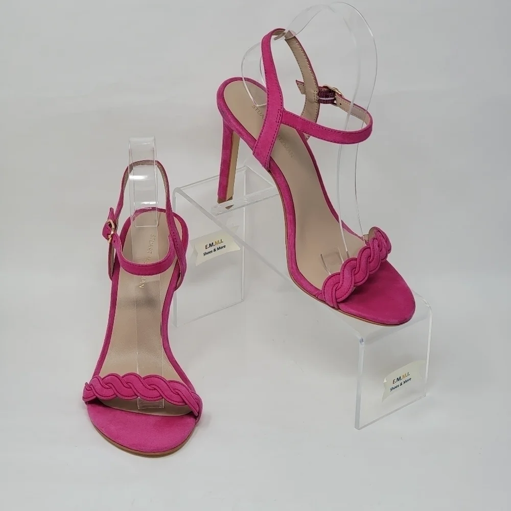 Stuart Weitzman Womens Dancer Twistie 100 Suede Pink Stiletto Heels Size 7.5 New - Picture 1 of 10